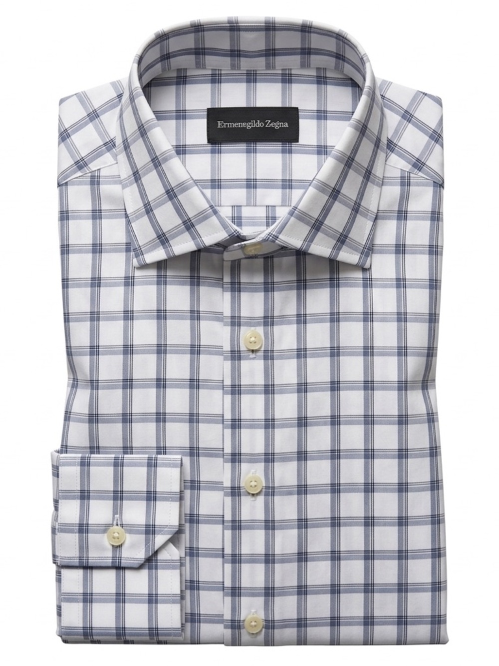 Ermenegildo Zegna Button Up Dress Shirt Size 42 Neck 16.5 Blue White Check